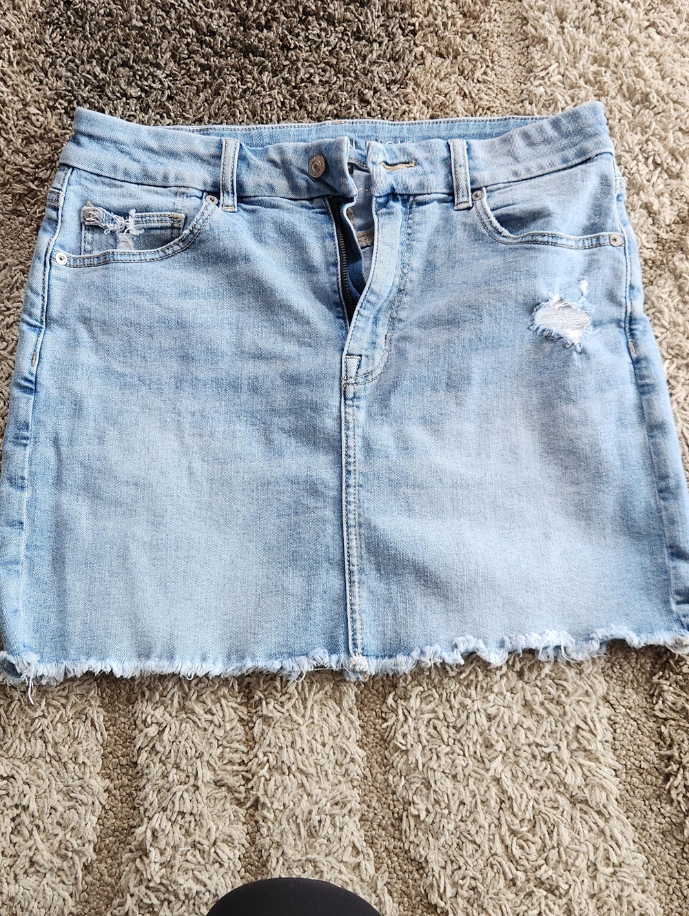 American Eagle Outfitters Light Blue Denim Mini Skirt with Frayed Hem